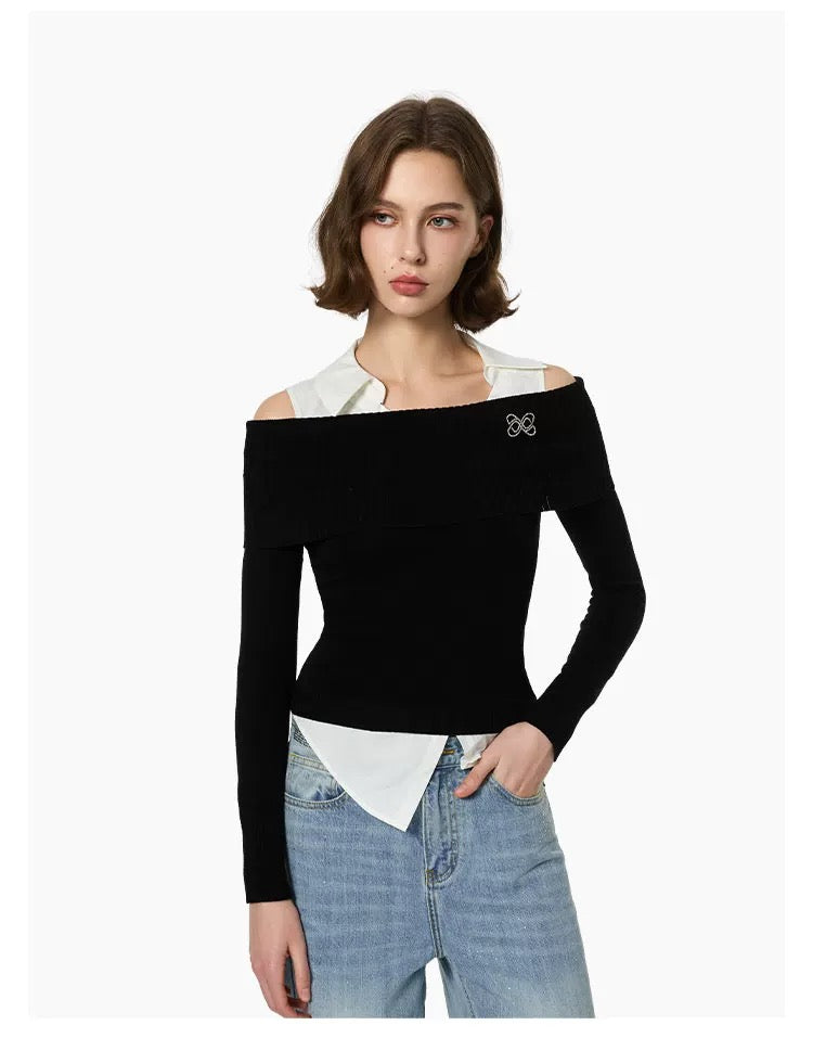 Ann AndelmanBlack Lapel Panel Shirt