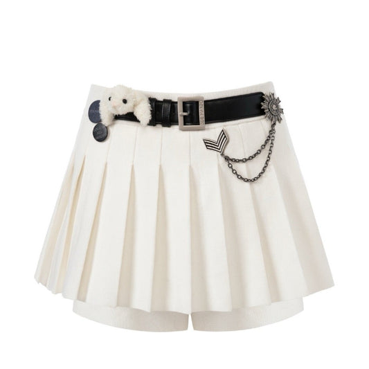13DE MARZO Badge Punk Knit Skirt White