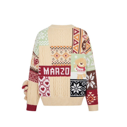 13DE MARZO Vintage Pattern Sweater Almond