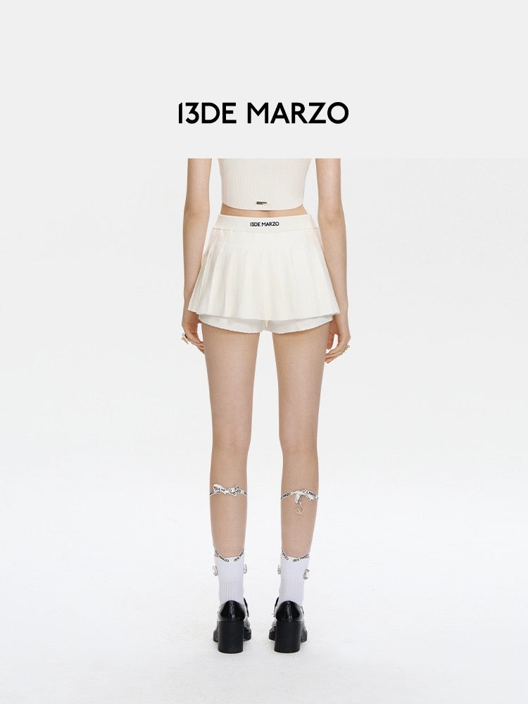 13DE MARZO Badge Punk Knit Skirt White