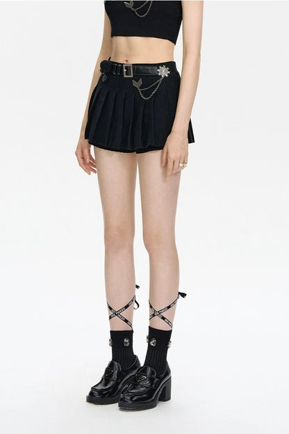 13DE MARZO Badge Punk Knit Skirt Black