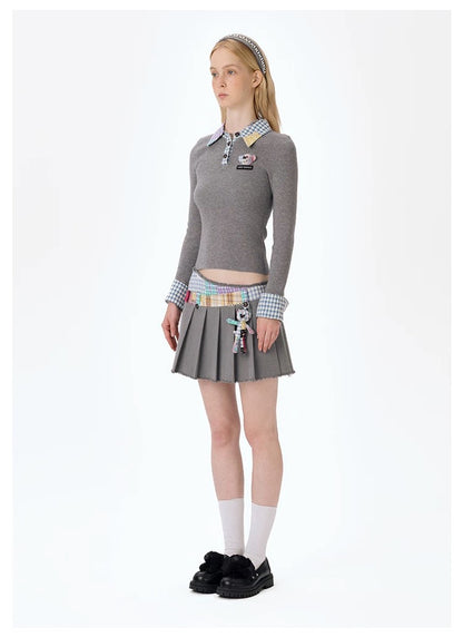 13DE MARZO Plaid Bear Patch Fit Skirt Gray