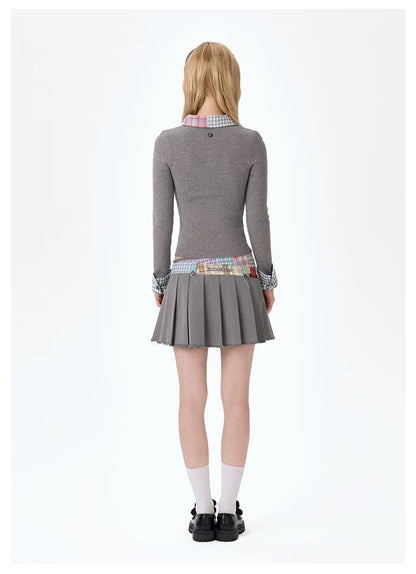 13DE MARZO Plaid Bear Patch Fit Skirt Gray