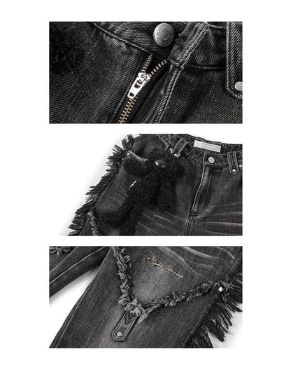 13DE MARZO Washed Rough Edges Jeans Black