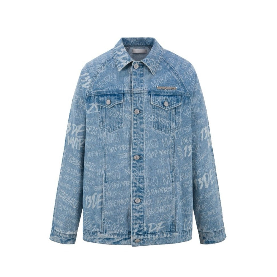 13DE MARZO Graffiti Logo Denim Jacket Blue