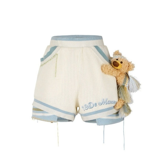 13DE MARZO Bear Deconstruct Knit Shorts Beige