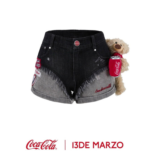 13DE MARZO x Coca-Cola Bear Washed Denim Shorts Washed Black