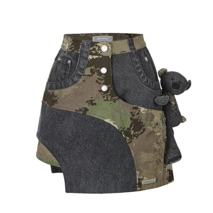 13DE MARZO Camo Denim Short Skirt Black