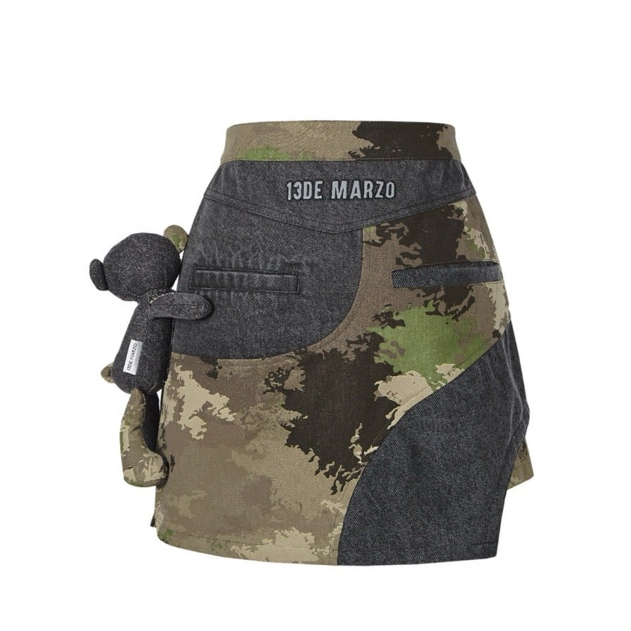 13DE MARZO Camo Denim Short Skirt Black