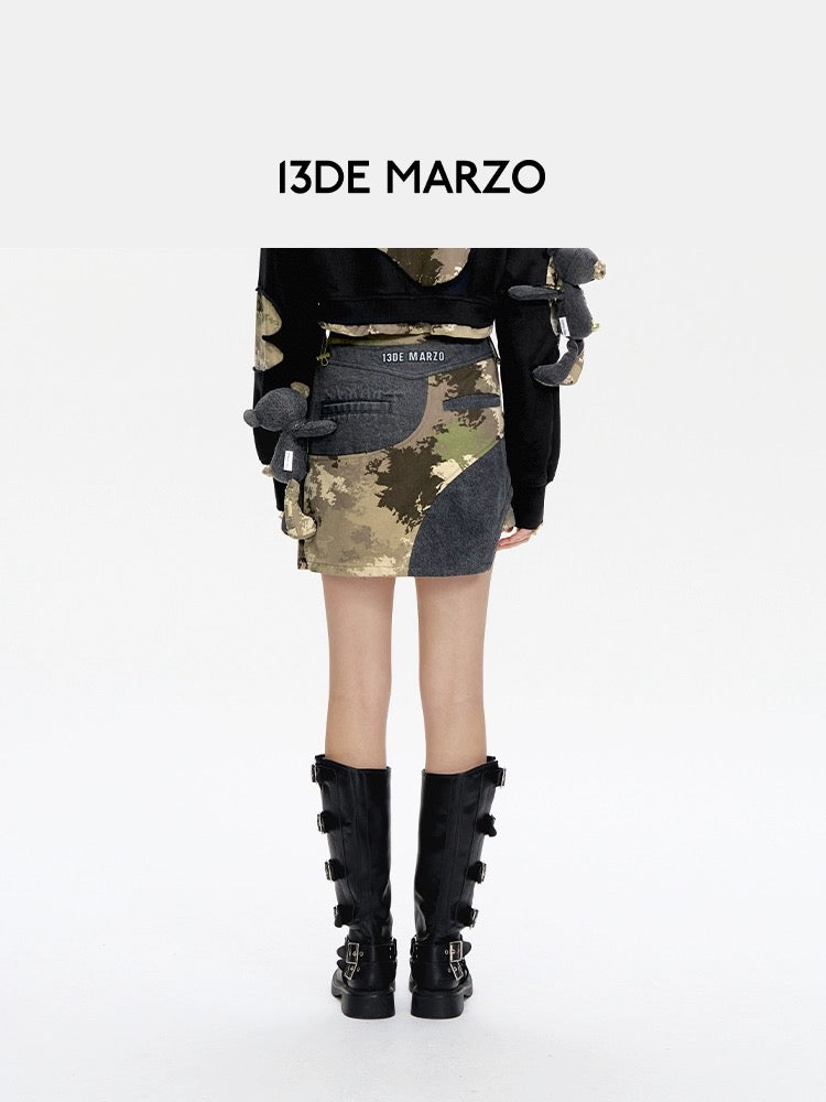 13DE MARZO Camo Denim Short Skirt Black