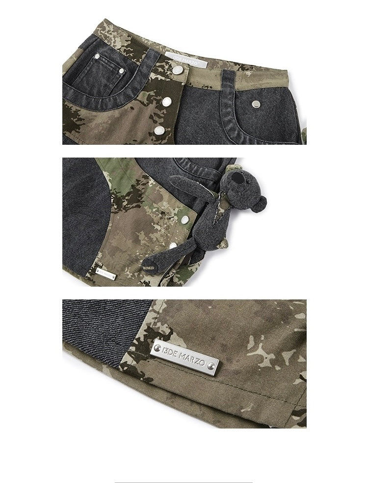 13DE MARZO Camo Denim Short Skirt Black