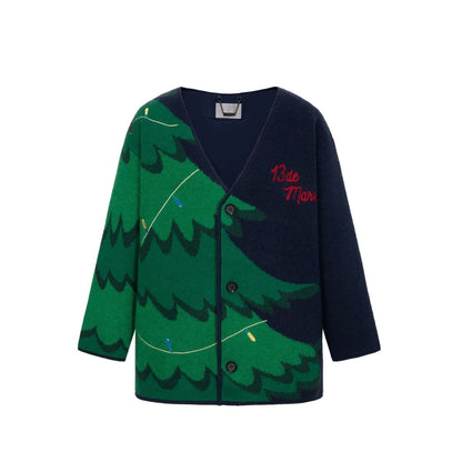 13DE MARZO Christmas Tree Bear Cardigan Green