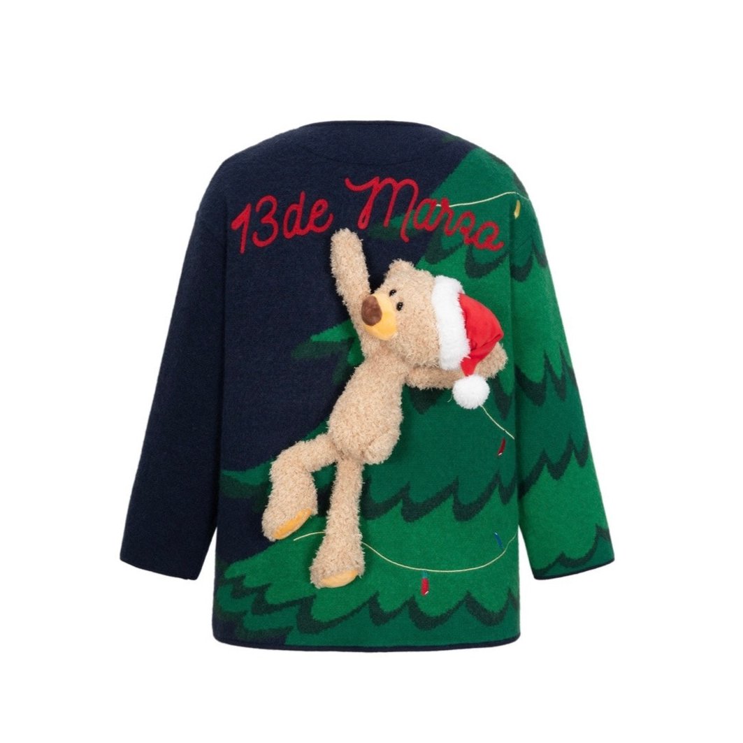 13DE MARZO Christmas Tree Bear Cardigan Green