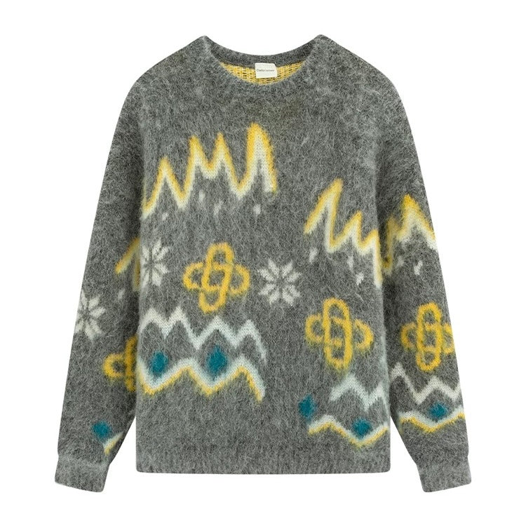 Charlie Luciano Geometric Pattern Crewneck Sweater Grey