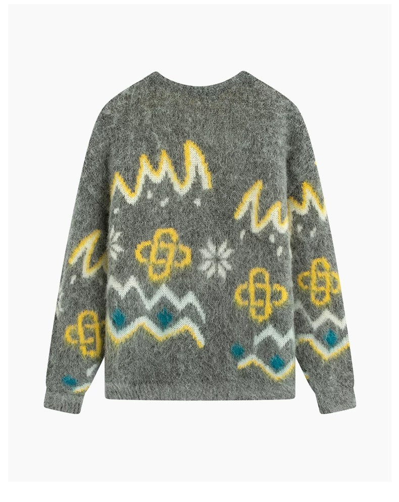 Charlie Luciano Geometric Pattern Crewneck Sweater Grey