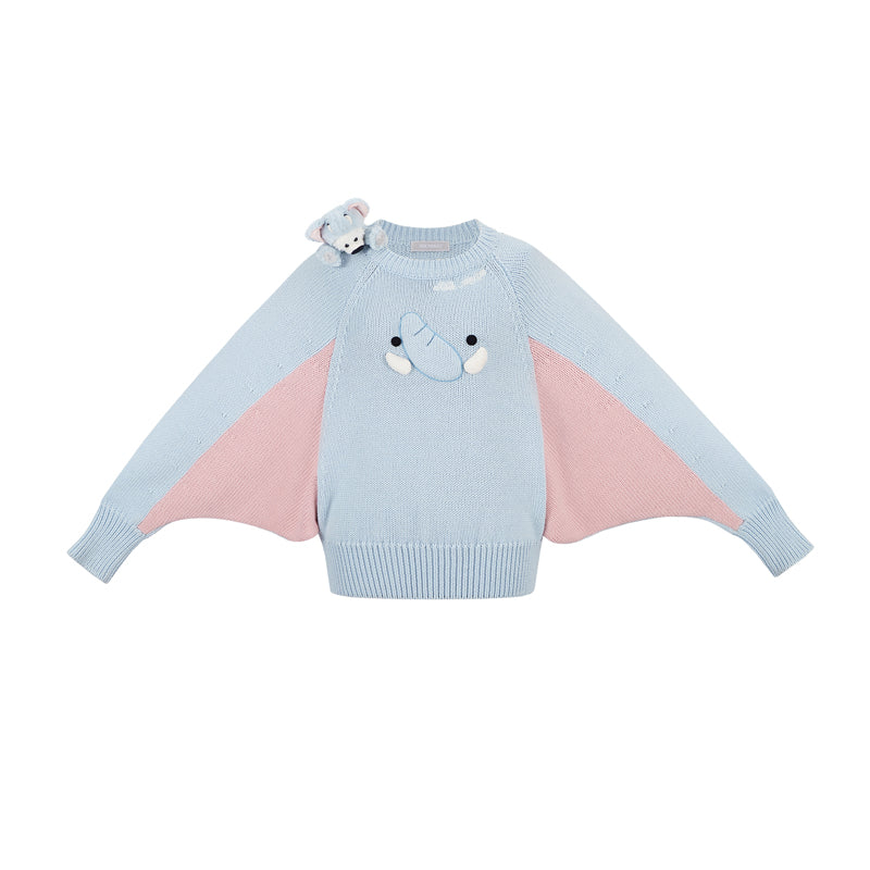 13DE MARZO Elephant Bear Batwing Sweater Blue