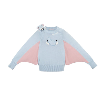 13DE MARZO Elephant Bear Batwing Sweater Blue