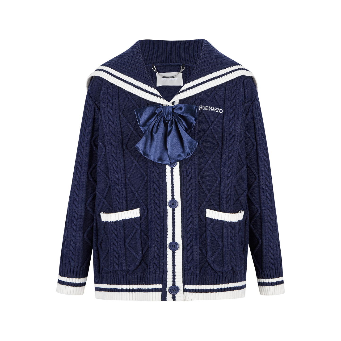 13DE MARZO Sailor Knitted Cardigan Navy Blue