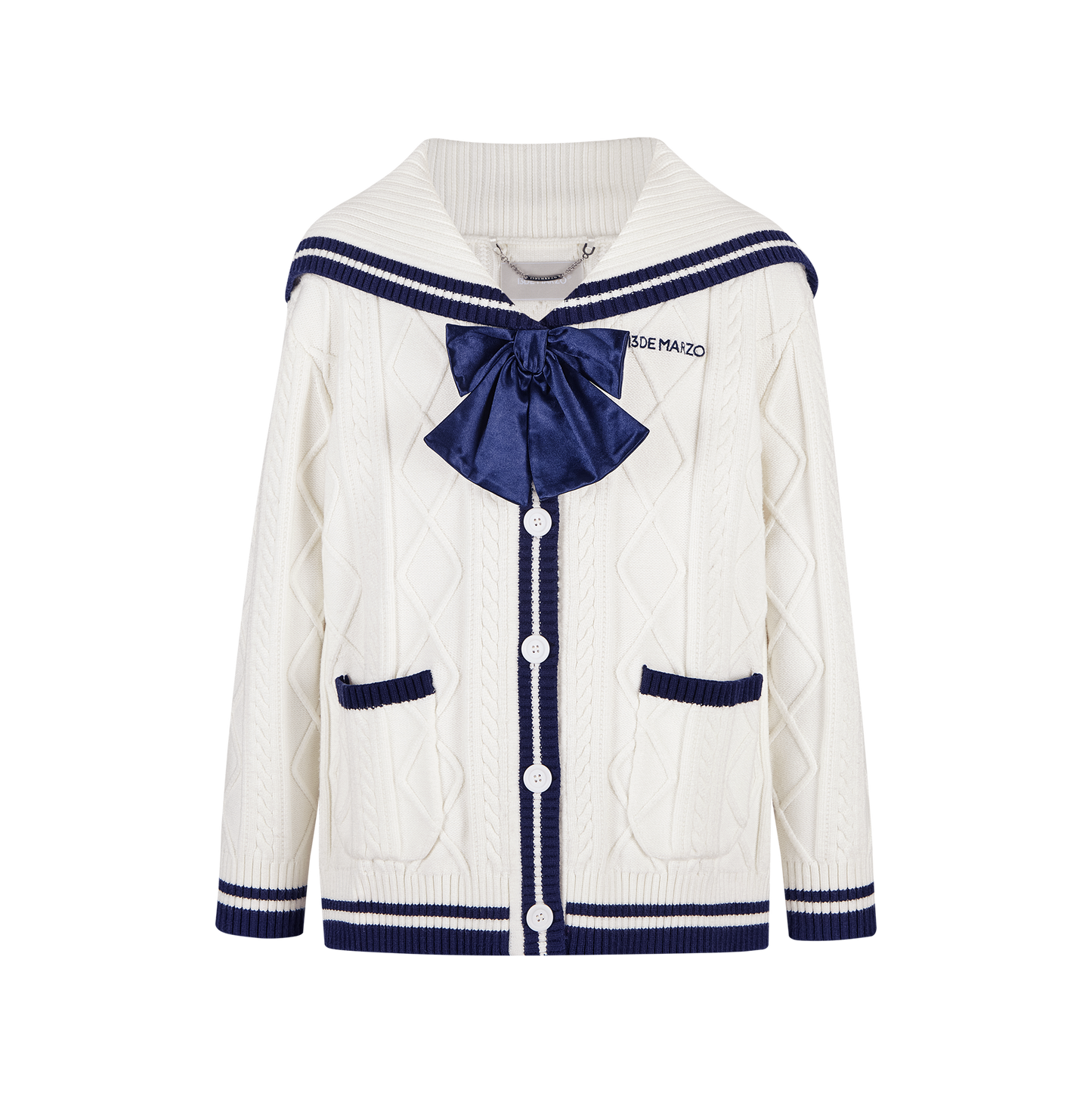 13DE MARZO Sailor Knitted Cardigan White