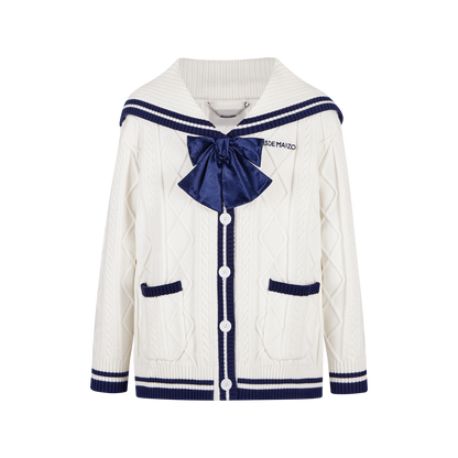 13DE MARZO Sailor Knitted Cardigan White