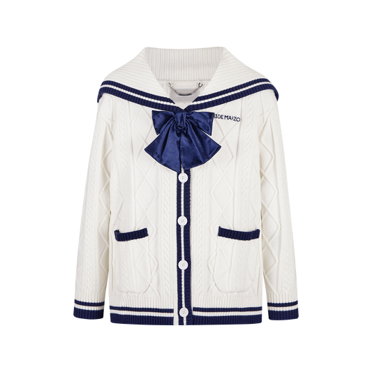 13DE MARZO Sailor Knitted Cardigan White