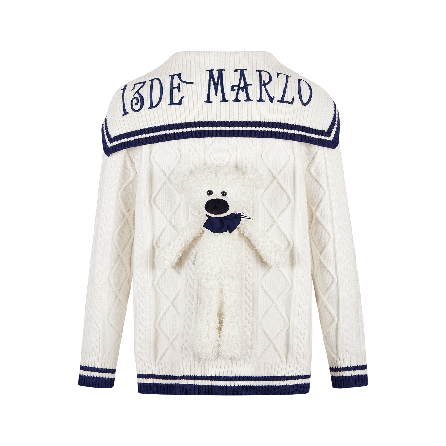 13DE MARZO Sailor Knitted Cardigan White