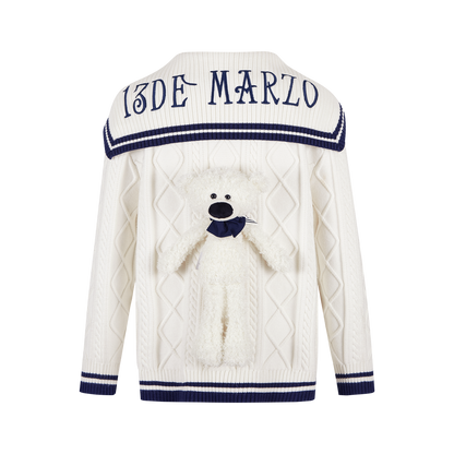 13DE MARZO Sailor Knitted Cardigan White