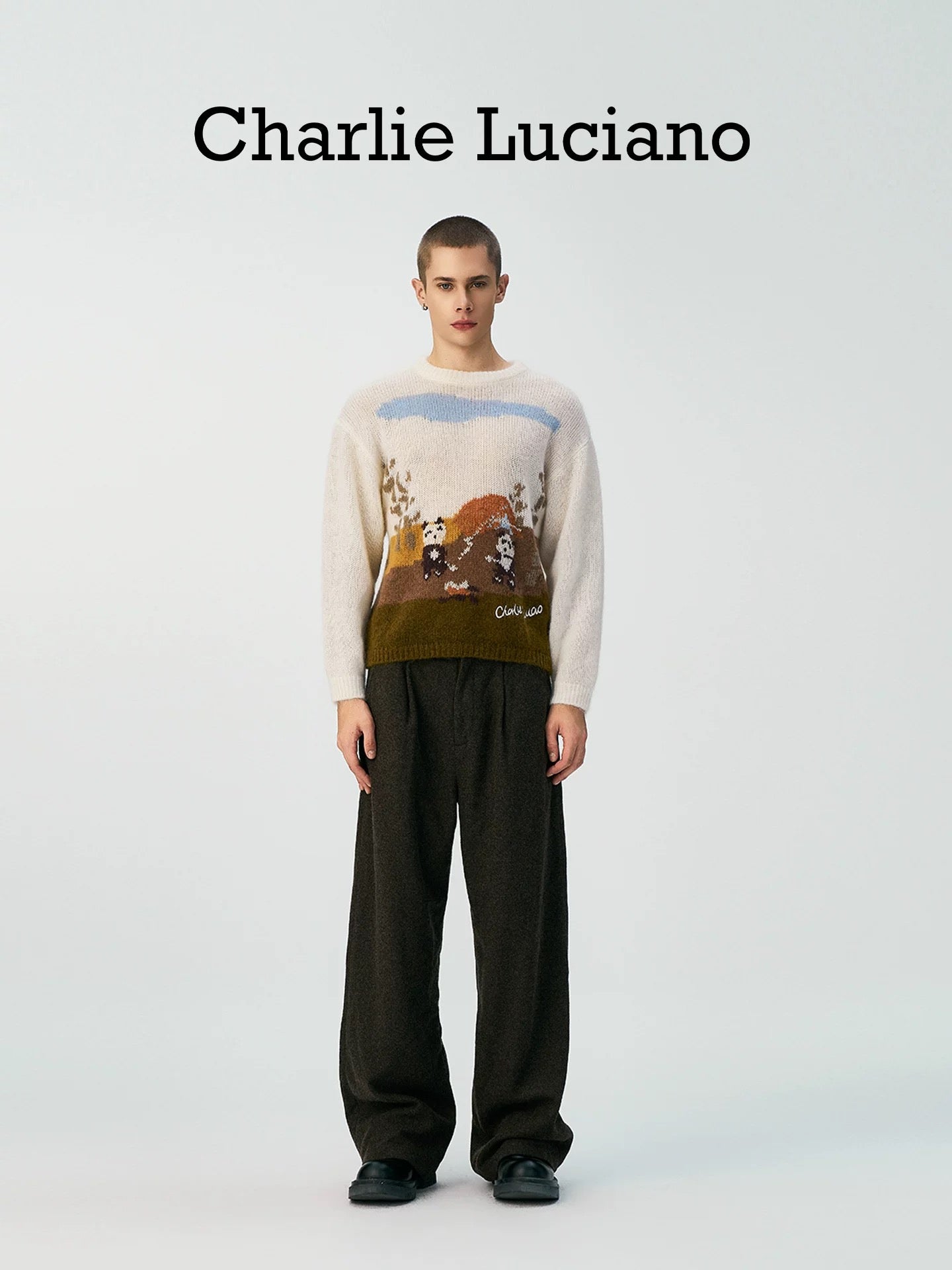 Charlie Luciano Panda BBQ Scene Jacquard Sweater