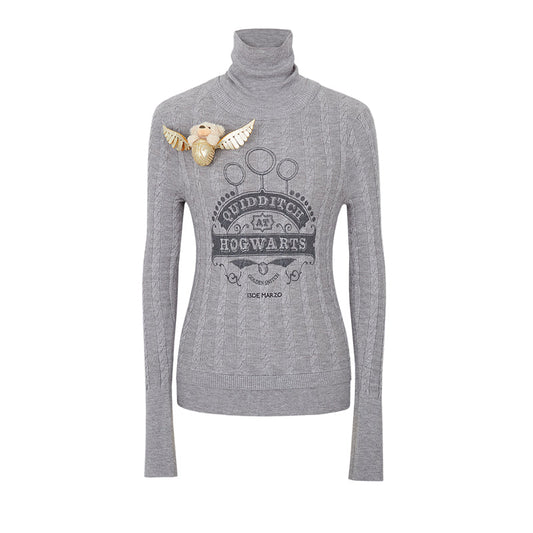 Harry Potter × 13DE MARZO Quidditch Bear High Neck Sweater Grey