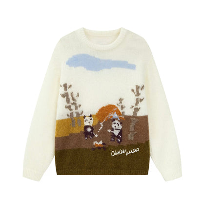 Charlie Luciano Panda BBQ Scene Jacquard Sweater