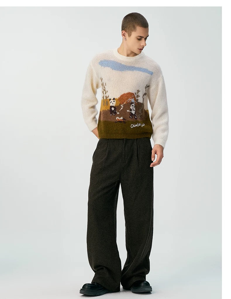 Charlie Luciano Panda BBQ Scene Jacquard Sweater