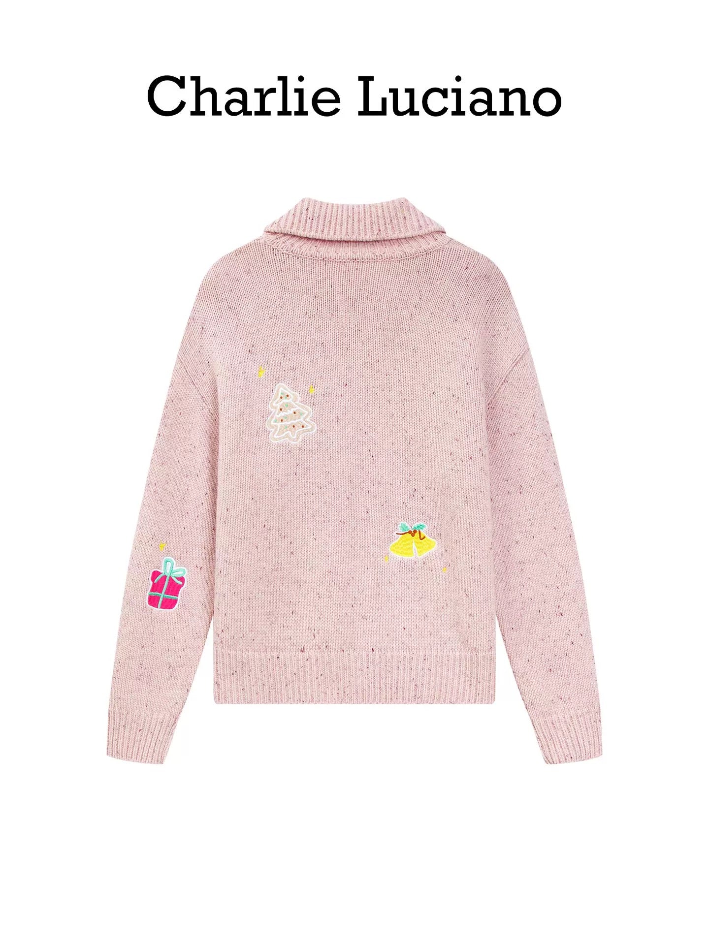 Charlie Luciano Christmas Speckled Turn-Down Collar Cardigan