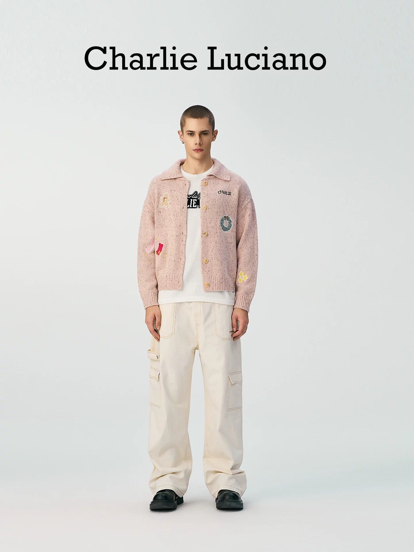 Charlie Luciano Christmas Speckled Turn-Down Collar Cardigan