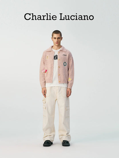 Charlie Luciano Christmas Speckled Turn-Down Collar Cardigan