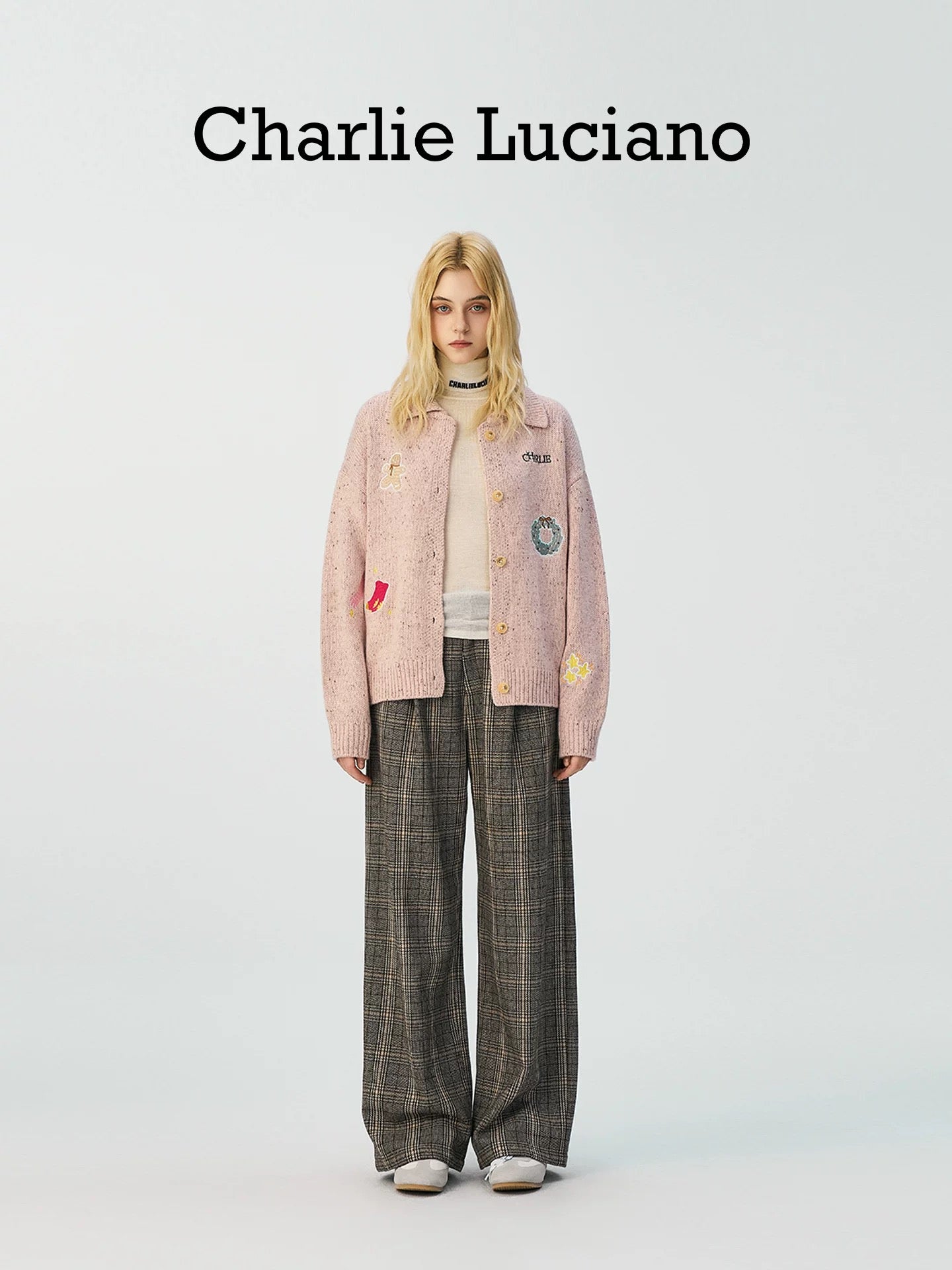 Charlie Luciano Christmas Speckled Turn-Down Collar Cardigan