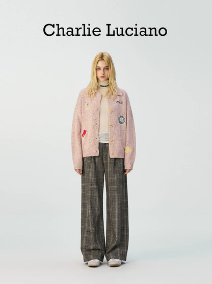 Charlie Luciano Christmas Speckled Turn-Down Collar Cardigan