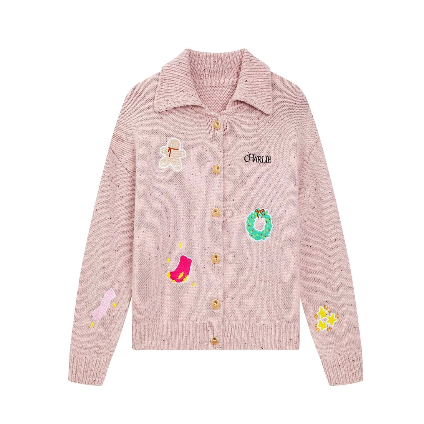 Charlie Luciano Christmas Speckled Turn-Down Collar Cardigan