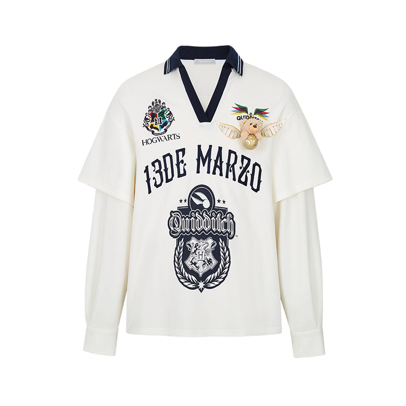 Harry Potter × 13DE MARZO Quidditch Bear Sports Shirt White