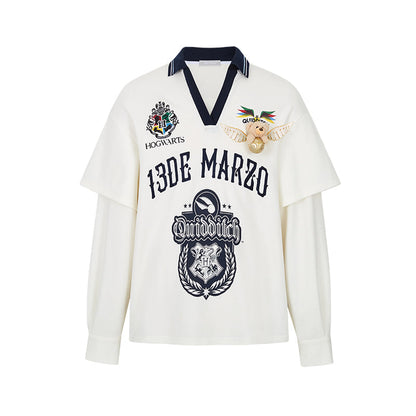 Harry Potter × 13DE MARZO Quidditch Bear Sports Shirt White
