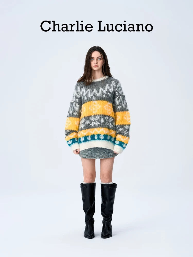 Charlie Luciano Fair Isle Pattern Crewneck Sweater