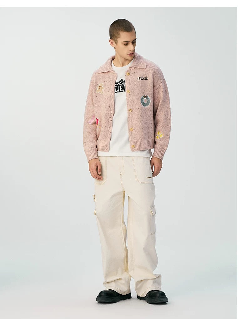 Charlie Luciano Christmas Speckled Turn-Down Collar Cardigan