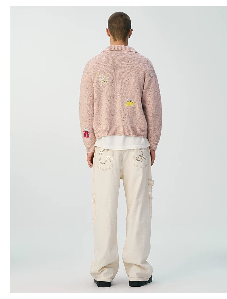 Charlie Luciano Christmas Speckled Turn-Down Collar Cardigan