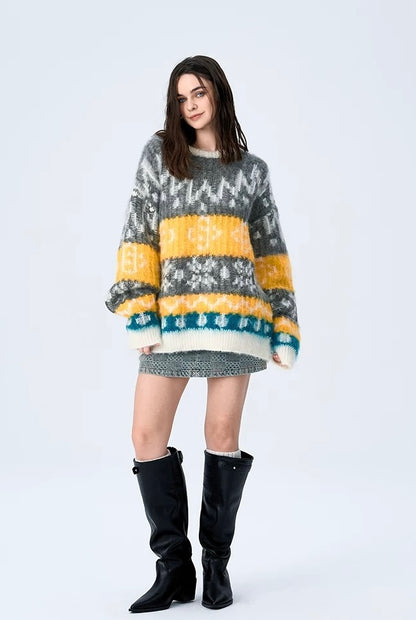 Charlie Luciano Fair Isle Pattern Crewneck Sweater