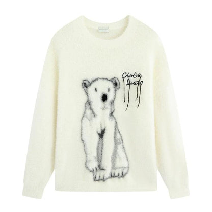 Charlie Luciano Polar Bear Crewneck Sweater White