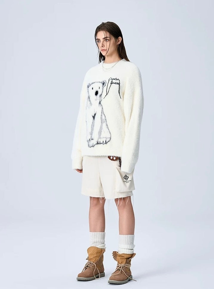 Charlie Luciano Polar Bear Crewneck Sweater White