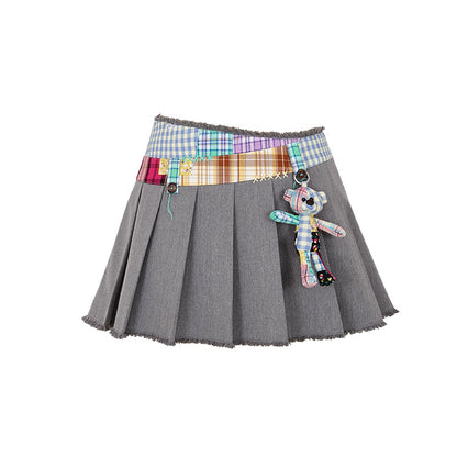 13DE MARZO Plaid Bear Patch Fit Skirt Gray