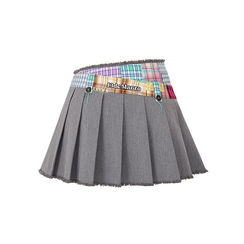 13DE MARZO Plaid Bear Patch Fit Skirt Gray
