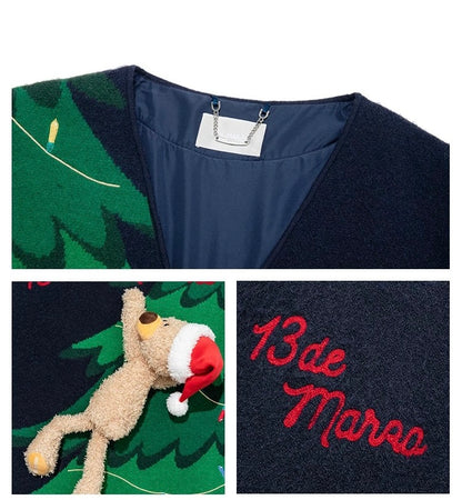 13DE MARZO Christmas Tree Bear Cardigan Green