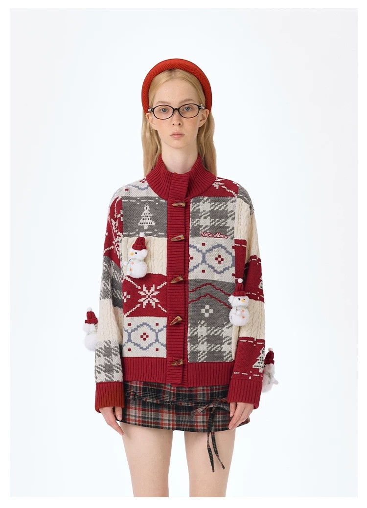 13DE MARZO Snowbear Christmas Cardigan Red