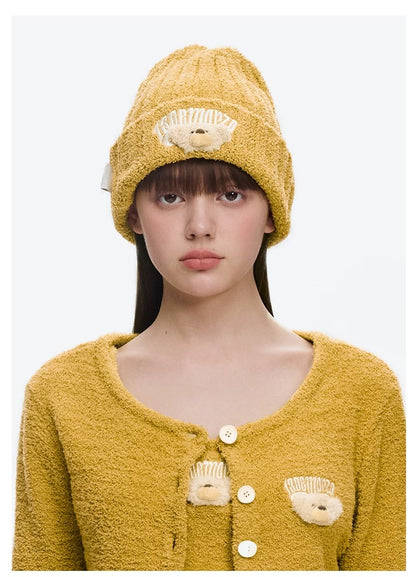 13DE MARZO Embroidered Plush Beanie Yellow